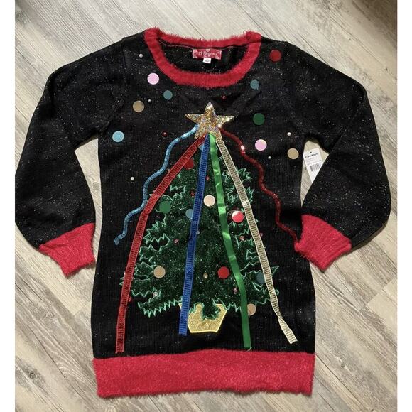 Ugly Christmas Tunic Sweater Christmas Tree Ribbon Small 33 Degrees Party - Picture 1 of 6